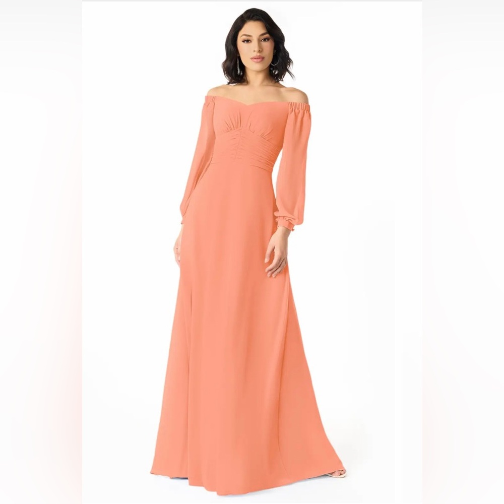 Azazie Coral Off-the-Shoulder Long Sleeve Gown